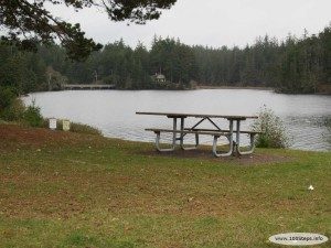 East Woahink picnic table and lake